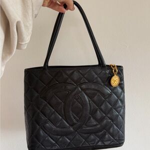Chanel Black Quilted Tote with Gold Charm